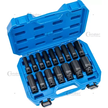 Condor 16 részes gépi dugókészlet, 1/2", CrMo, hosszú, hatszögletű 10-32 mm