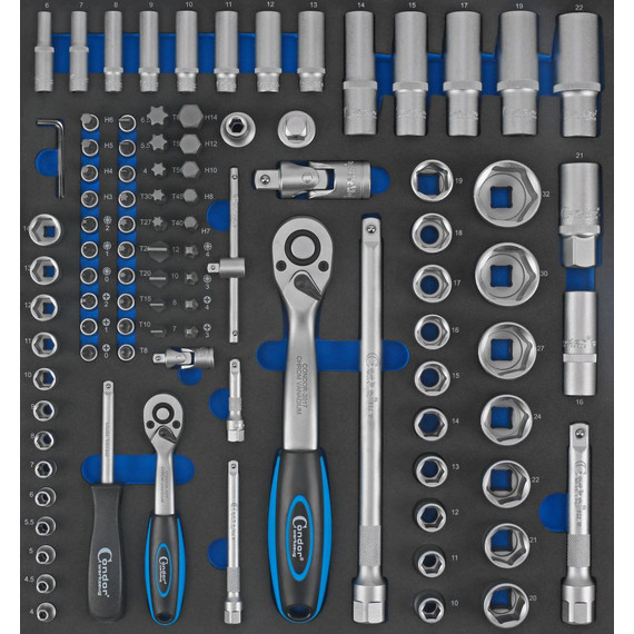 Condor Dugókulcs készlet 98db-os, habszivacsban 1/2"+1/4" 4-32mm