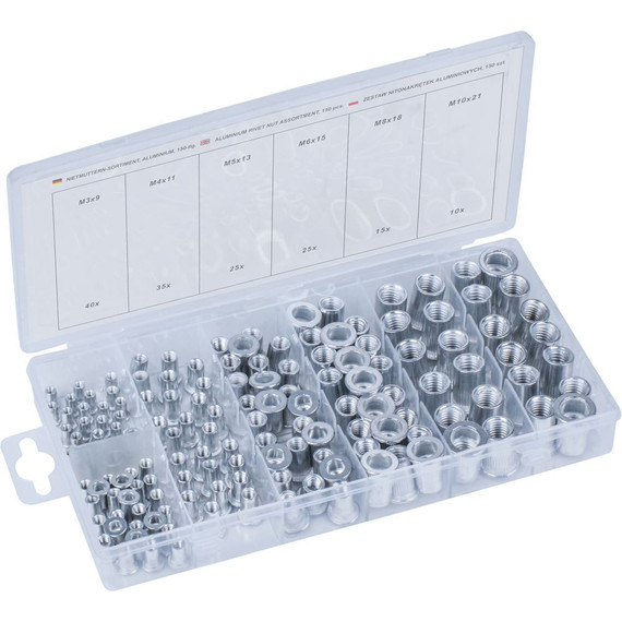 Condor Szegecsanya készlet aluminium 150db-os