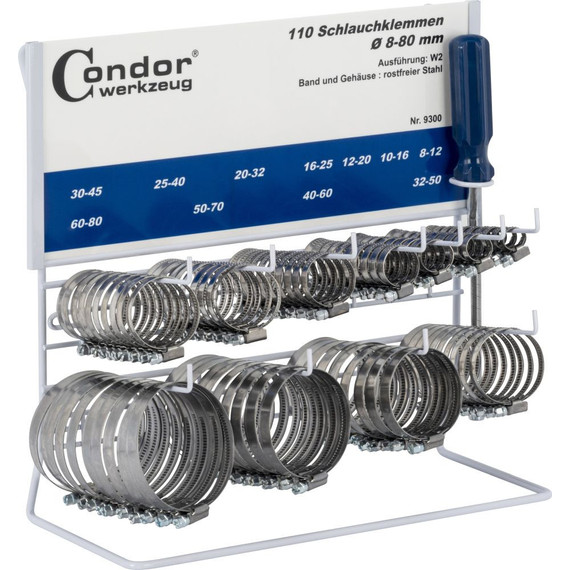 Condor Töml?bilincs (ABA bilincs) készlet, 112 db, Állvánnyal, W2, rozsdamentes