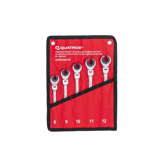 Csuklós-racsnis fékcsőkulcs készlet, 8–12 mm, 5 részes